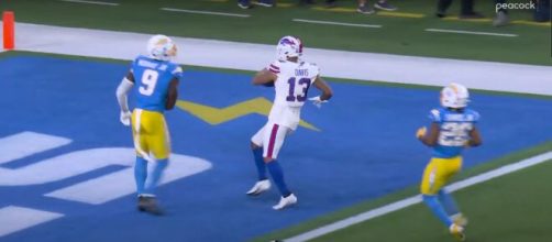 Gabe Davis stiff arms defender for 57-yard touchdown Ito put Buffalo Bills on board (Image source: NFL/YouTube)