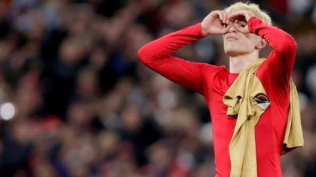 La c&eacute;l&eacute;bration de Garnacho peu au go&ucirc;t des barcelonais. (screenshot du compte Twitter d'Alejandro Garnacho)