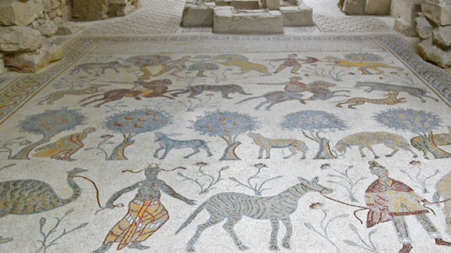 La mosaïque du Baptistère au Mont Nebo - @wikimedia.org/Jean-Pierre Dalbéra