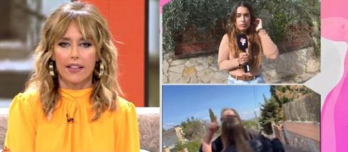 Reporteros de 'Fiesta' siendo agredidos verbalmente por el padre de "El Yoyas" en un directo (Mediaset)