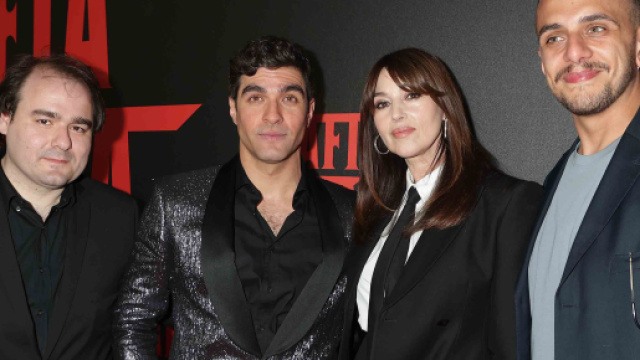 da sx a dx: Alfonso Perugini, Giulio Corso, Monica Bellucci, Francesco Mastroianni - foto “Bleecker Street”)