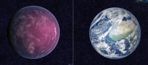Concepção artística do planeta YZ Ceti D, em rosa, vizinho do YZ Ceti B, que emitiu as ondas de rádio (Divulgação/Nasa)
