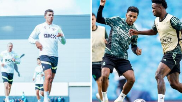 City et Real à l'entraînement avant leur face-à-face en demi-finale retour (Screenshot de @realmadridfra et @ManCity au 17 mai 2023)