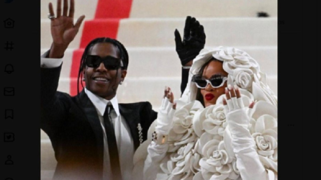 Rihanna et A$AP Rocky étaient présents aux MET Gala 2023 (Screenshoot Twitter @badgalrodo)
