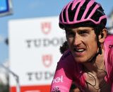 Ciclismo, Geraint Thomas nella cronoscalata del Monte Lussari.