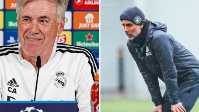 Ancelotti en entretien, Guardiola à l'entraînement (Screenshot de @realmadridfra et @ManCity au 09 mai 2023)