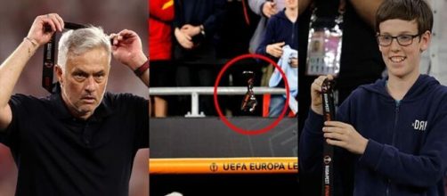José Mourinho a préféré donner sa médaille de l'Europa League à un jeune fan (screenshot @Twitter - Eurosport)