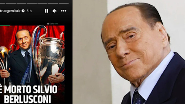 A sinistra una delle stories del rapper Gemitaiz, a destra Silvio Berlusconi.