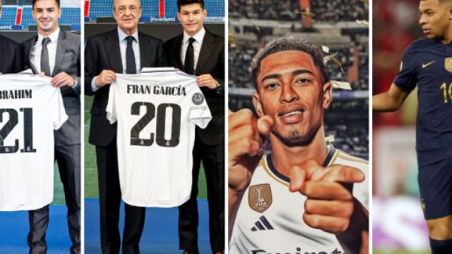 Brahim Diaz, Fran Garcia, Jude Bellingham et Kylian Mbappé (Screenshot @realmadridfra @PSG_inside au 14 juin 2023)