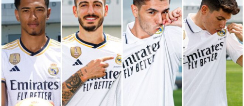 Bellingham, Joselu, Brahim, Garcia, les quatre recrues du Real 2023-2024 (Screenshot @realmadridfra au 02 juillet 2023)