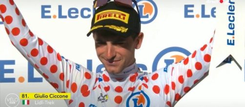 Ciclismo, Giulio Ciccone in maglia a pois al Tour de France.