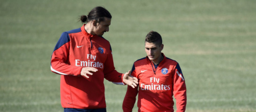 Zlatan Ibrahimovic et Marco Verratti au PSG (capture Twitter @lasource75006)