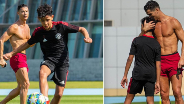 Cristiano Ronaldo et son fils (capture Twitter @GoalFrance)