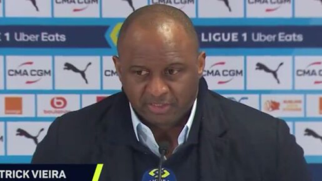 Patrick Vieira entraineur de Strasbourg, insulté face à l'OM. (screenshot Twitter @beinsports_FR)