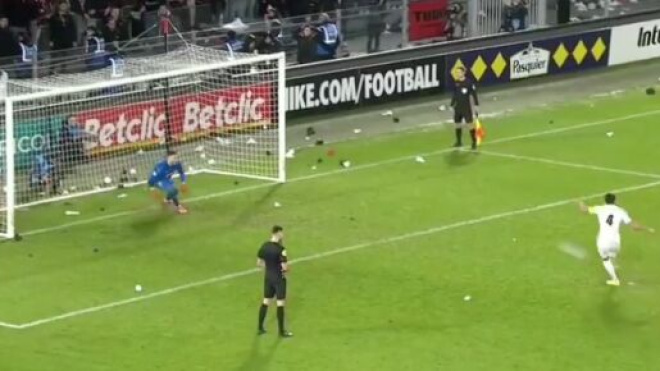 Gigot a raté son tir au but lors de Rennes-OM. (screenshot Twitter @beinsports)