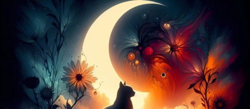 Immagine fantasy con gatto nero e luna sullo sfondo - © Pixabay