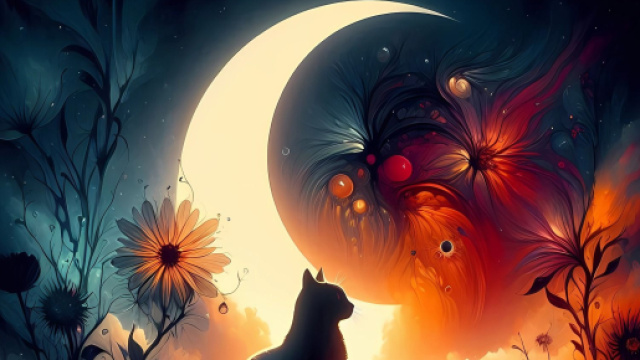 Immagine fantasy con gatto nero e luna sullo sfondo - © Pixabay