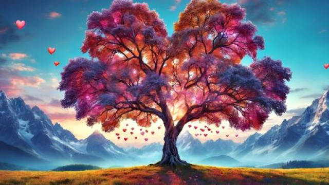 Albero colorato in un paesaggio montuoso © Pixabay
