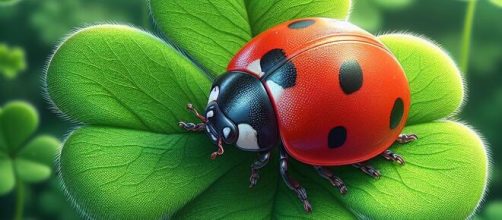 coccinella della buona sorte sul quadrifoglio - © Bing IA.