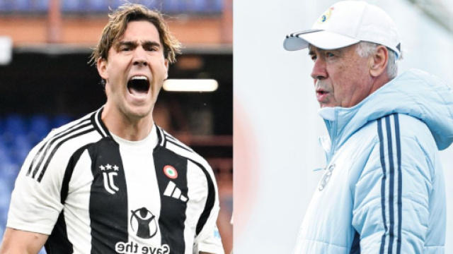 Dusan Vlahovic e Carlo Ancelotti &copy; Juventus FC e Real Madrid