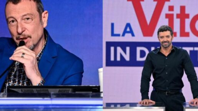 In foto Amadeus e Alberto Matano, screenshot © Rai