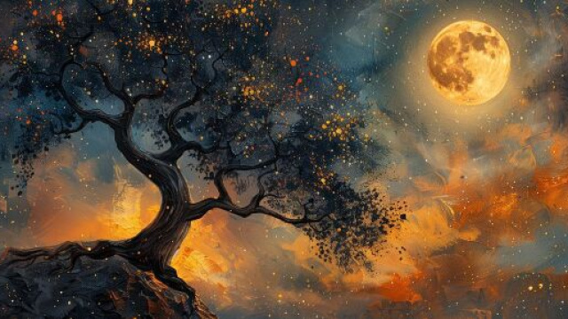 Un albero e la Luna piena (© Pixabay).