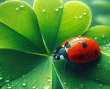 Coccinella su quadrifoglio portafortuna - © Bing IA.