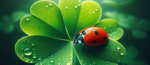 Coccinella su quadrifoglio portafortuna - © Bing IA.