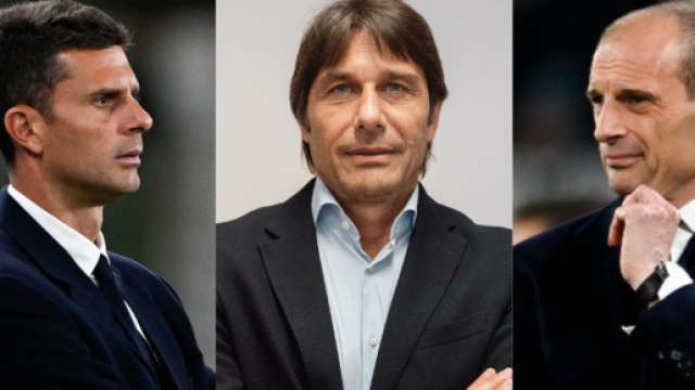 Thiago Motta, allenatore della Juventus, foto &copy; Juve - Massimiliano Allegri, foto &copy; Juve - Antonio Conte, allenatore del Napoli, foto &copy; Napoli.
