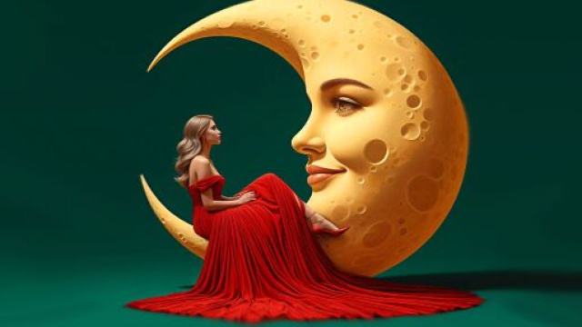 Donna in rosso e falce di luna - &copy; Pixabay.