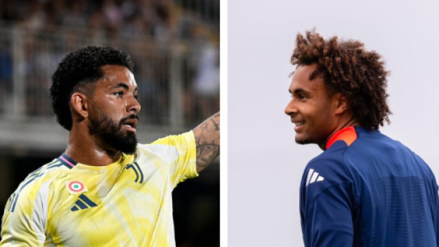 Douglas Luiz, centrocampista della Juventus. Foto © Juventus FC, Joshua Zirkzee, attaccante del Manchester United. Foto © Manchester United