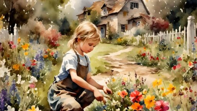 Dipinto di una bambina in campagna © Pixabay