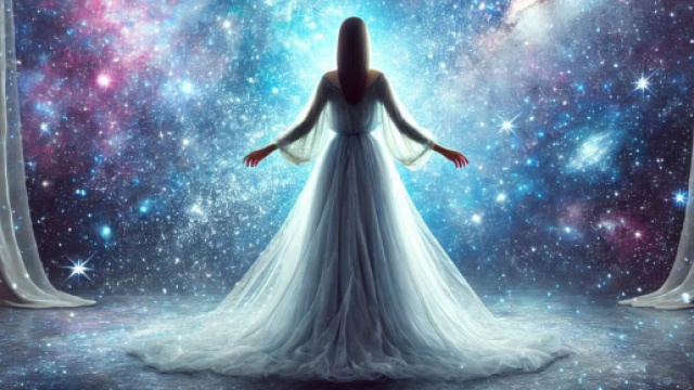 Donna davanti all'universo - foto generata con IA.