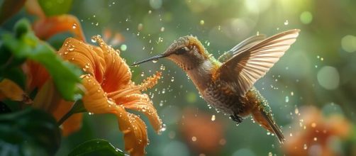 Colibrì con fiore - Immagine di © Pixabay.