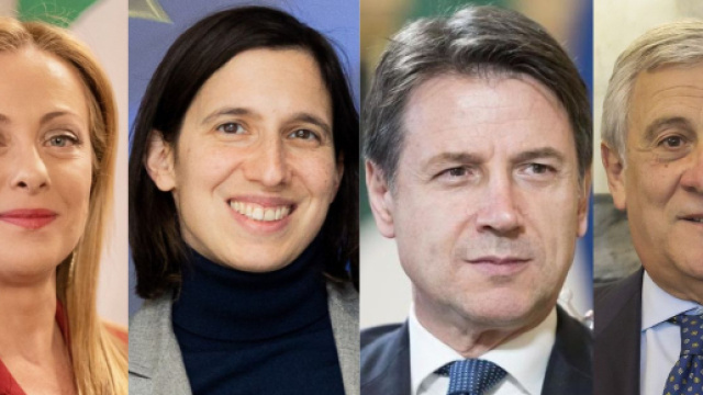Giorgia Meloni, Elly Schlein e Giuseppe Conte e Antonio Tajani (© Wikimedia commons)