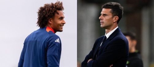 Joshua Zirkzee, attaccante del Manchester United. Foto © Manchester United. Thiago Motta, allenatore della Juventus. Foto © Juventus