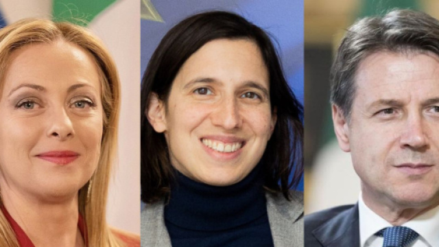 Giorgia Meloni, Elly Schlein e Giuseppe Conte (© Wikipedia common)