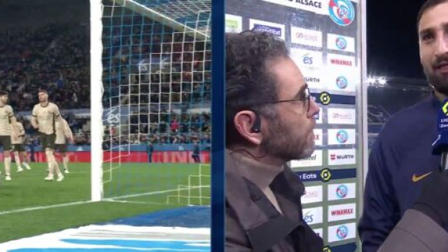 Donnarumma pas content après la victoire à Strasbourg. (screenshot Twitter @PVSportFR)