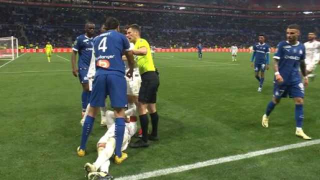 Gigot énervé par Tolisso lors d'OL-OM. (screenshot Twitter @prime)