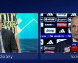Massimiliano Allegri, allenatore della Juventus in discussione con il giornalista Gianfranco Teotino - Screenshot © Sky Sport 24.
