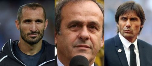 Giorgio Chiellini, Michel Platini ed Antonio Conte. Foto da © Pinterest.