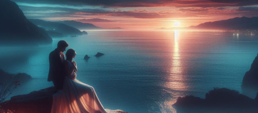 Una coppia al tramonto © Foto generata con Bing IA.