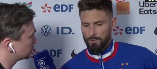Giroud agacé par la défaite des Bleus contre l'Allemagne. (screenshot Twitter @lachainelequipe)