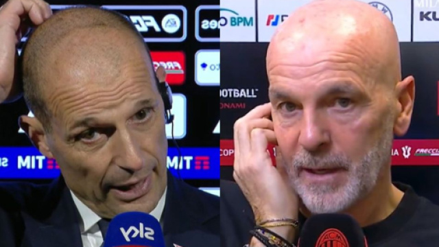 Massimiliano Allegri, tecnico della Juventus (Foto &copy; Sky Sport). Stefano Pioli, allenatore del Milan (Foto &copy; Milan TV)