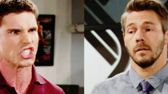 Finn discute con Liam in una scena di Beautiful, screenshot © CBS