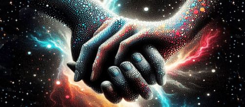 Mani dentro mani, tra le stelle - © Foto Bing IA