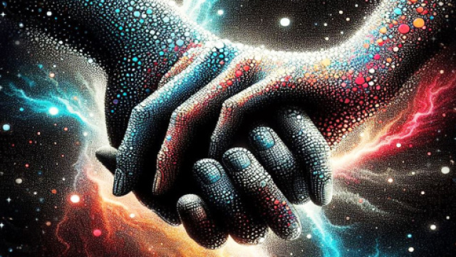 Mani dentro mani, tra le stelle - &copy; Foto Bing IA