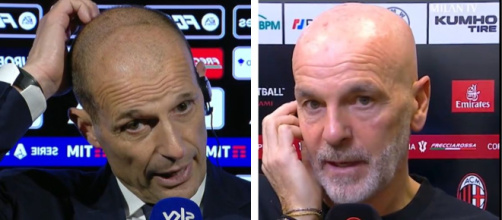 Massimiliano Allegri, allenatore della Juventus. Stefano Pioli, allenatore del Milan. Screeshot © Sky Sport