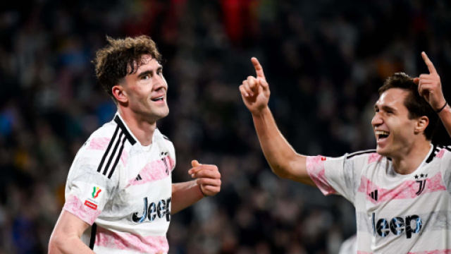 Dusan Vlahovic e Federico Chiesa, attaccanti della Juventus in Juve-Lazio, Coppa Italia 2023/24. Foto &copy; Juventus FC.
