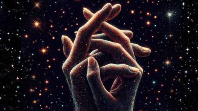 Mani intrecciate nell'universo - © Foto Bing IA